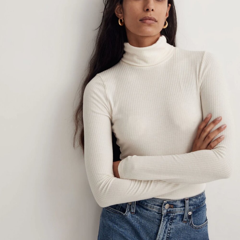 Madewell Cream Ivory Beige Warm White Ribbed Turtleneck Top Small S